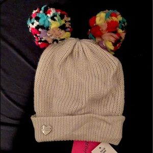 Betsey Johnson Beanie with Rainbow Poms. Brand New